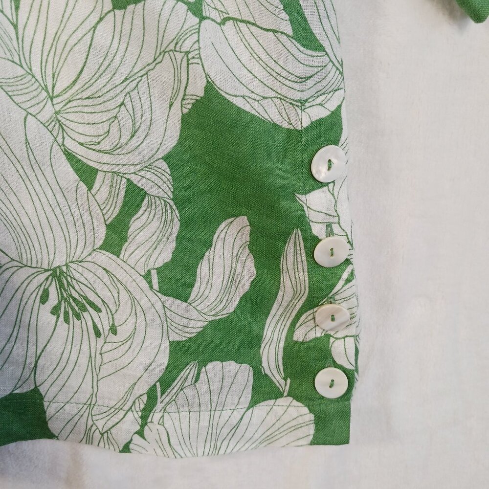 TAHARI,  1X, Linen, Green/White Floral Print Tunic Top, V Neck, Full Cut Beachy - Picture 6 of 14